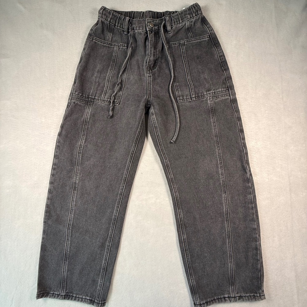 Live In Comfort Womens Gray High Waist Elastic Drawstring Barrel Pocket Jeans